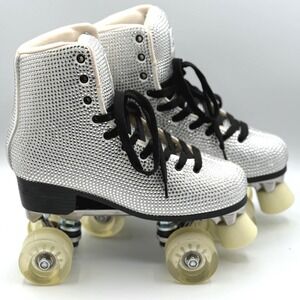 NWOT Steve Madden Rhinestone Roller Skates Silver Sparkle (Fits Like 9)Size 10